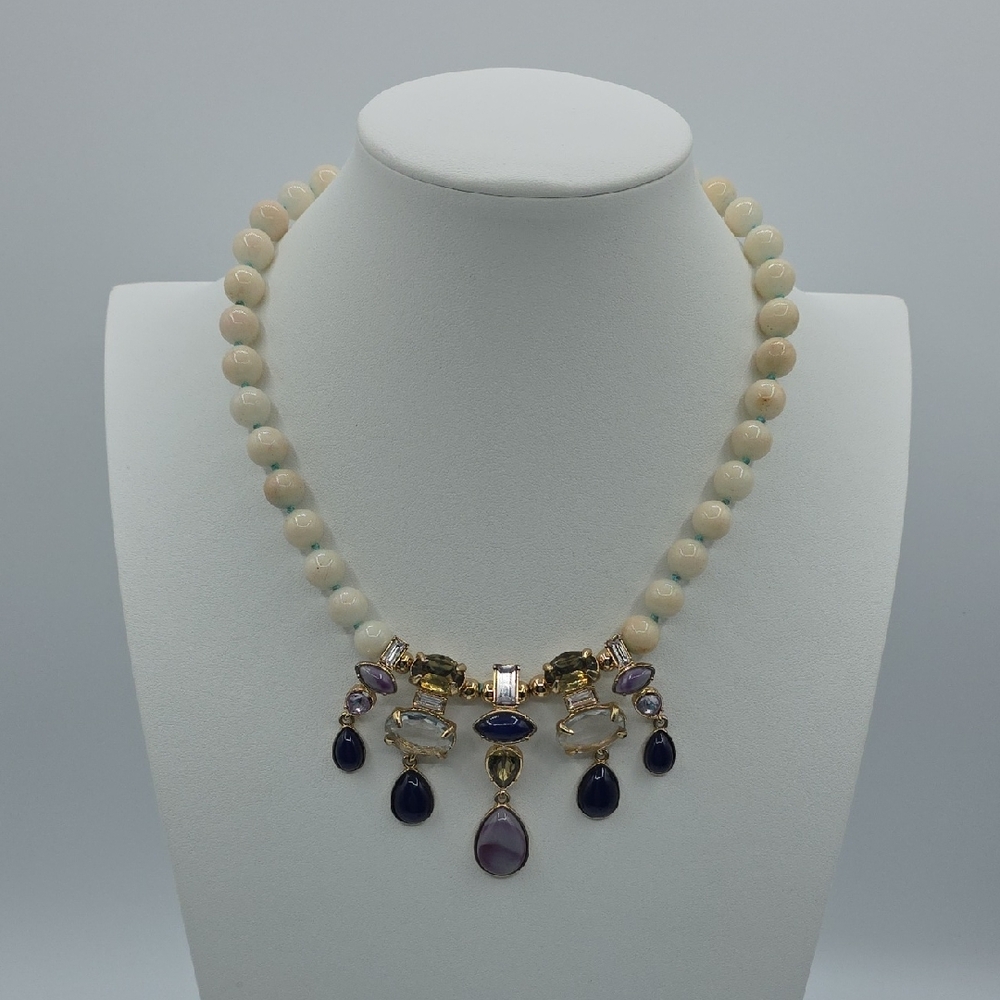 Talbots Cream and Purple Beaded Necklace